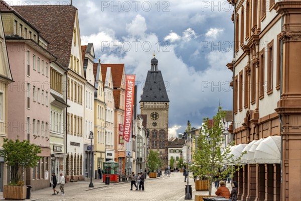 Alte Münze, Maximilianstraße and Altpörtel city gate in Speyer, Rhineland-Palatinate, Germany