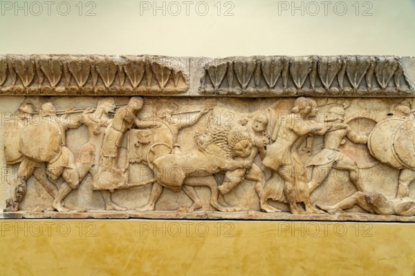 Ancient Greek Friezes in the Delphi Archaeological Museum, UNESCO World Heritage Site in Delphi, Greece