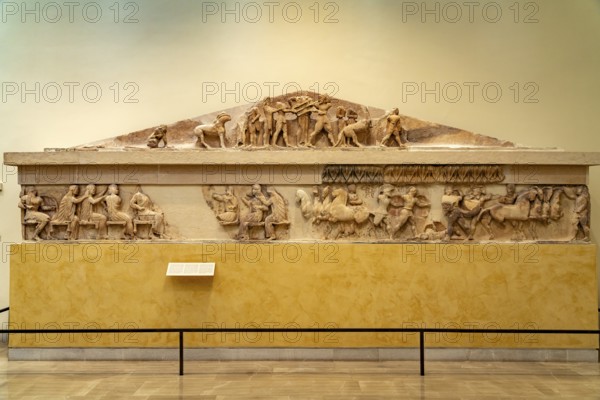 The friezes of the Siphnian Treasury in the Archaeological Museum of Delphi, UNESCO World Heritage Site in Delphi, Greece