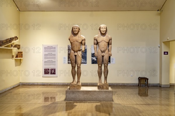 Archaic statues of the Kleobis and Bitoni brothers in the Delphi Archaeological Museum, UNESCO World Heritage Site in Delphi, Greece