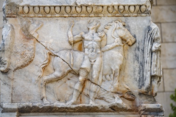 Relief on a sarcophagus at the Delphi Archaeological Museum, UNESCO World Heritage Site in Delphi, Greece