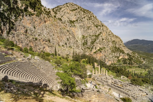 Delphi Theatre and Temple of Apollo, Delphi Archaeological Site, UNESCO World Heritage Site in Delphi, Greece
