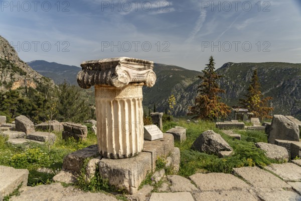 Ruins on the Sacred Road, Delphi Archaeological Site, UNESCO World Heritage Site in Delphi, Greece