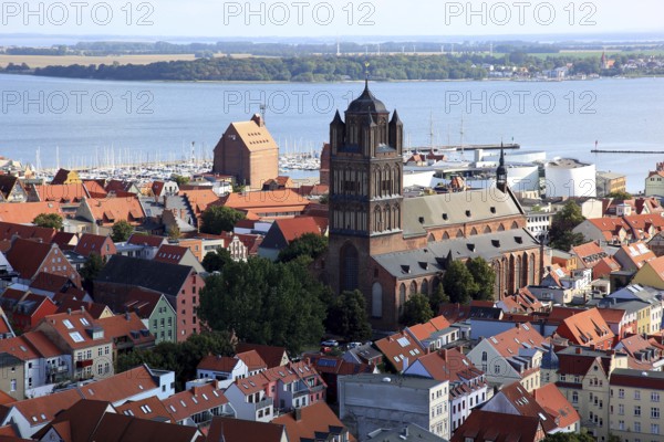 City panorama from above, Stralsund, Hanseatic City of Stralsund, Vorpommern-Rügen District, Mecklenburg-Western Pomerania, Germany