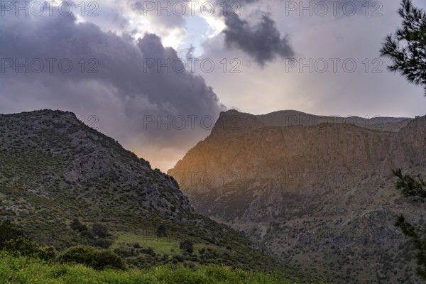 Sunset at Manikia Gorge on the island of Euboea or Evia, Greece