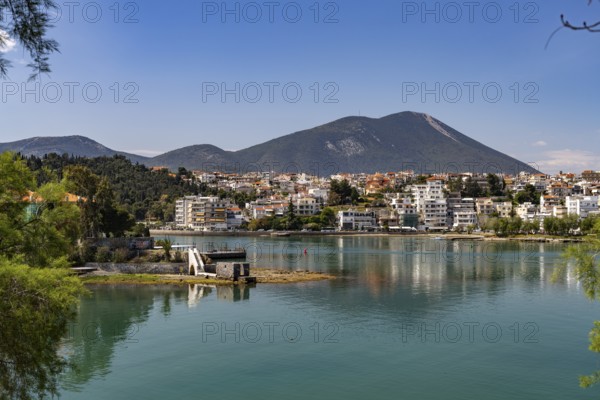View of the island capital Chalkida, island of Euboea or Evia, Greece