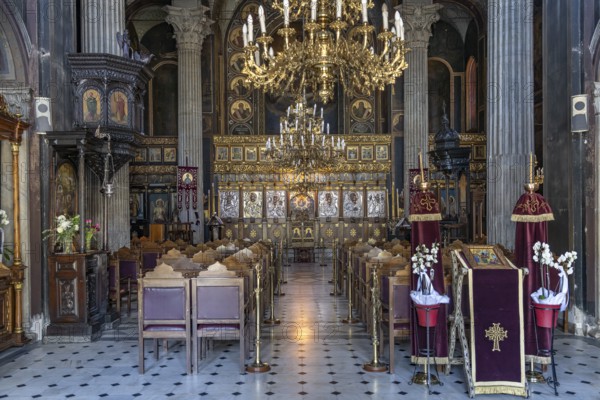Interior of the church of St. Nicholas in the island capital Chalkida, island of Euboea or Evia, Greece
