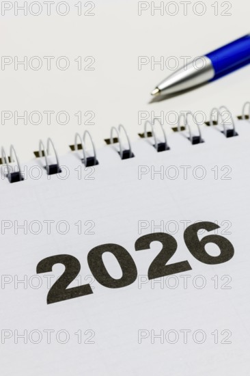 Ringbook calendar, calendar sheet for the year 2026 with a blue pencil next to it