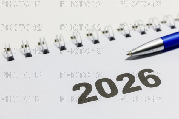 Ringbook calendar, calendar page for the year 2026 with a blue pencil on it