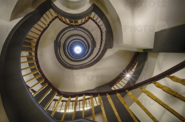 Interior view, staircase, round, Messberghof office building, also Ballinhaus, Free and Hanseatic City of Hamburg, Germany