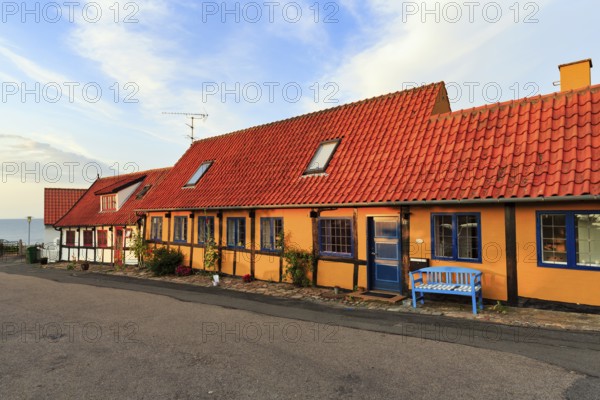 Characteristic half-timbered houses, Gudhjem, Bornholm, Baltic Sea, Denmark