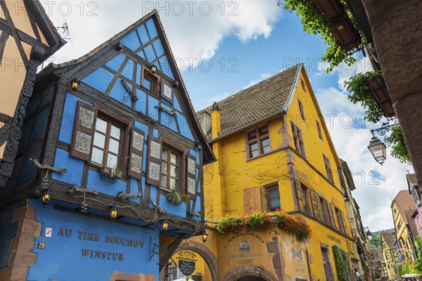 Colourful historic houses in the old town of Riquewihr, Ellsass