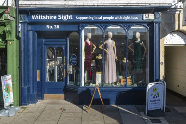 Wiltshire Sight charity shop shopfront, Devizes, Wiltshire, England, UK