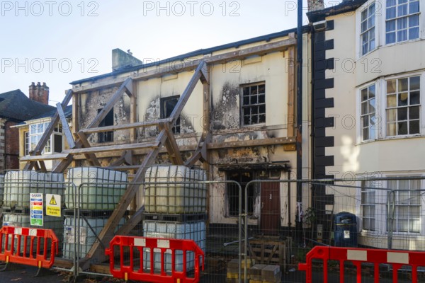Former Devizes Kebab and Pizza House building badly damaged by fire, Northgate Street, Devizes, Wiltshire, England, UK