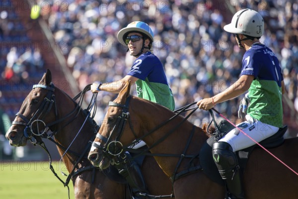 Polo players Adolfo Cambiaso called Poroto and Camilo Castagnola from the La Natividad La Dolfina team at the 132nd Argentine Open Polo Championship (Spanish 132nd Abierto Argentino de Polo de Palermo) at the Polo Stadium in Buenos Aires, Argentina