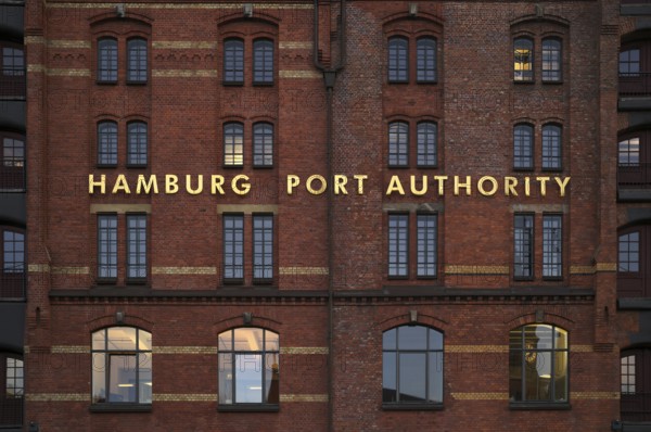 Exterior view of Hamburg Port Authority, façade, warehouses, brick buildings, Hamburger Speicherstadt, Hafencity, Free and Hanseatic City of Hamburg, Germany