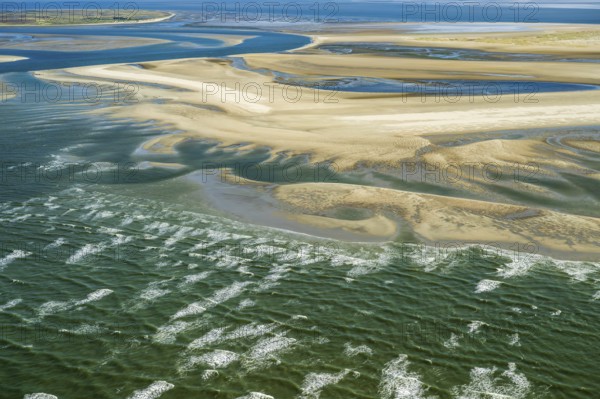 Aerial view of the tile plate in the Lower Saxony Wadden Sea National Park near the Eastern island of Juist, Lower Saxony, Germany