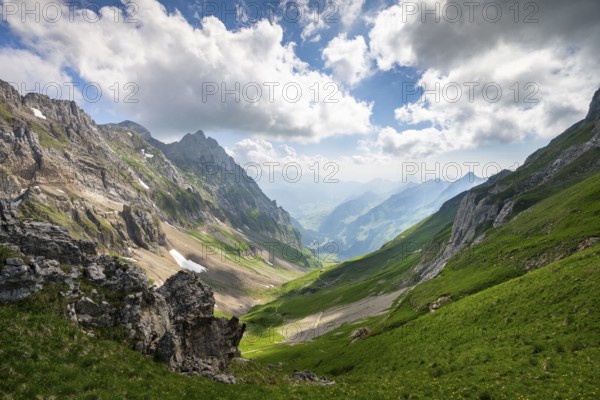 View from the Rotstein Pass in Alpstein to the Churfirsten, Appenzell, Switzerland