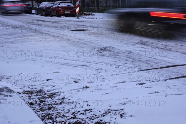Winter, slippery roads with snow and ice, slippery roads, Germany
