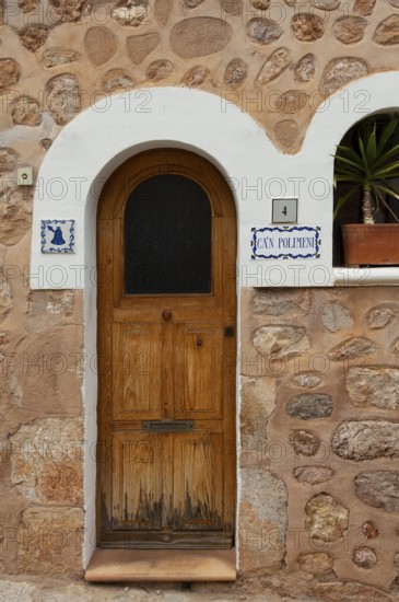 Front door to a natural stone house, Majorca, Spain