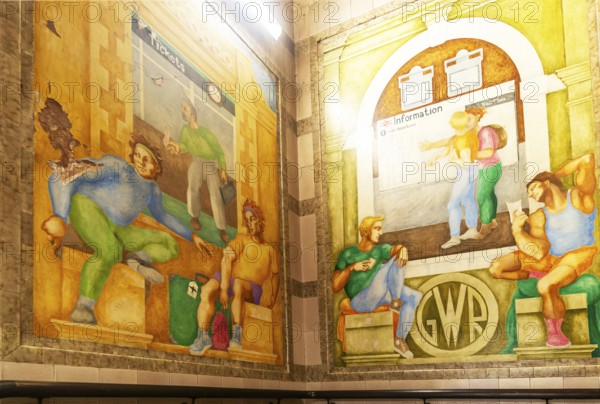 Stairwell mural, Exeter St Davids railway station, Exeter, Devon, England, UK by Bridget Green also known as Bridget Hall 1992