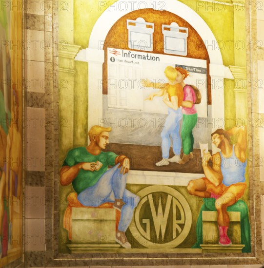 Stairwell mural, Exeter St Davids railway station, Exeter, Devon, England, UK by Bridget Green also known as Bridget Hall 1992