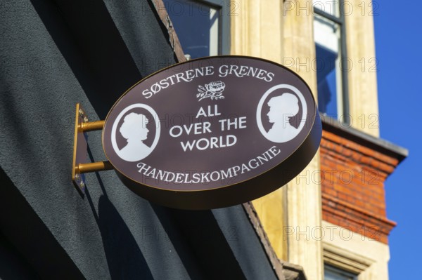 Sign for Søstrene Grene, Danish retail chainstore shop store, in Exeter city centre, Devon, England, UK