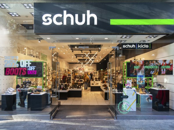 Schuh shop store in city centre shopping area, Princesshay, Exeter, Devon, England, UK