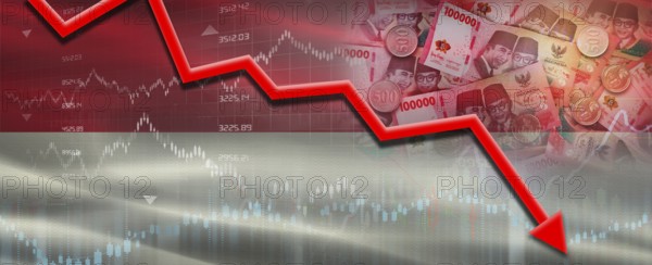 Indonesia Financial Crisis on Economic Graph. Financial Fall Indonesian on Economy Market