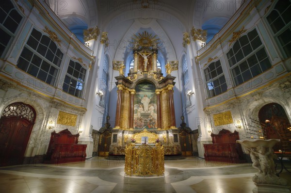 Interior view, celebration altar, choir, altar, main evangelical church of St. Michaelis, Michel for short, Free and Hanseatic City of Hamburg, Germany