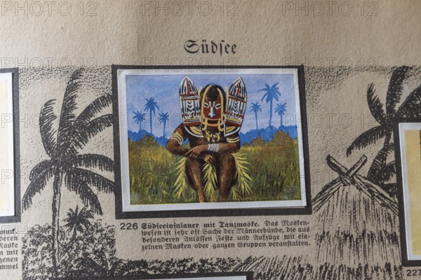 German colonies. South Seas. South Sea islander with dance mask. An anthology published by Cigaretten-Bilderdienst Dresden from 1936. Germany