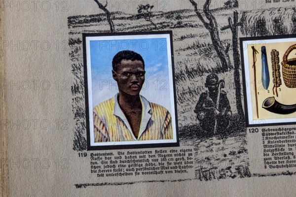 German colonies. German Southwest Africa. Hottentot, described in the caption as an independent race that had nothing to do with Negroes. Symbolic photo of racism. An anthology published by Cigaretten-Bilderdienst Dresden from 1936. Germany