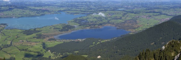 Panorama from Tegelberg, 1881m, on Forggensee and Bannwaldsee, Ostallgäu, Bavaria, Germany
