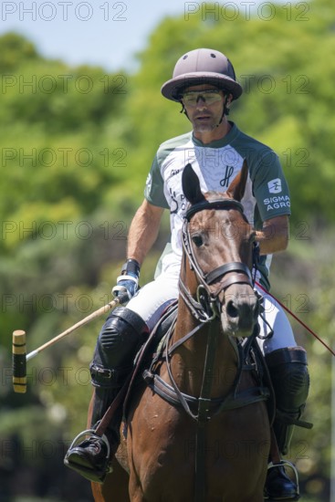 Portrait of polo player Ignacio Laprida from the La Hache Cria y Polo team at the 132nd Argentine Open Polo Championship (Spanish 132nd Abierto Argentino de Polo de Palermo) at the Polo Stadium in Buenos Aires, Argentina