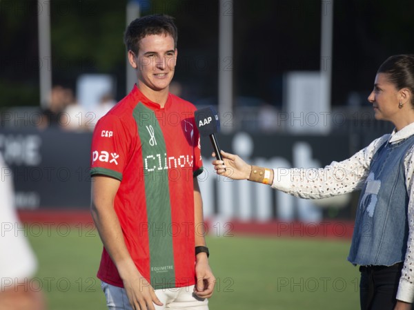Polo player Matias Mac Donough from the La Irenita La Hache team interviewed after his first game at the 132nd Argentine Open Polo Championship (Spanish 132nd Abierto Argentino de Polo de Palermo), Buenos Aires, Argentina