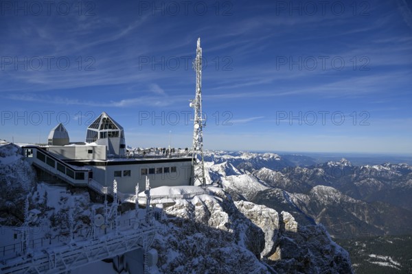 View of the mountain station of the Zugspitz cable car, Austrian side, Ehrwald municipality, Reutte district, Tyrol, Austria