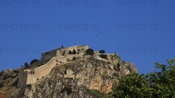 Palamidi fortress, stone castle in rocky surroundings under a clear sky, Nauplion, Nafplion, Peloponnese, Greece