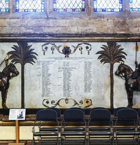 British army 9th Queens Royal Lancers, Indian memorial erected 1860, Exeter cathedral church, Exeter, Devon, England, UK
