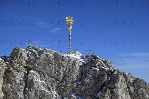 Zugspitze summit cross (2962 m), Grainau municipality, Garmisch-Partenkirchen district, Bavaria, Germany