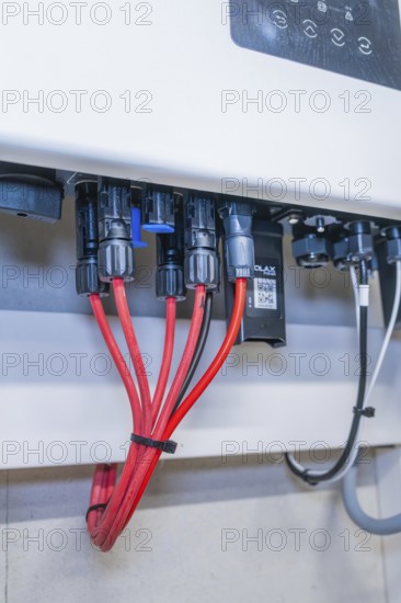 Various cables and connectors mounted in a solar system