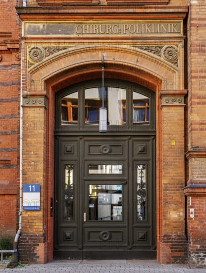 Historic building façade of the former polyclinic, now Humboldt University in Berlin, Ziegelstraße in Berlin Mitte, Germany