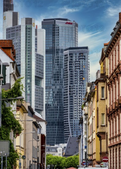 Old town with view of the Deka skyscraper, Frankfurt am Main, Hesse, Germany