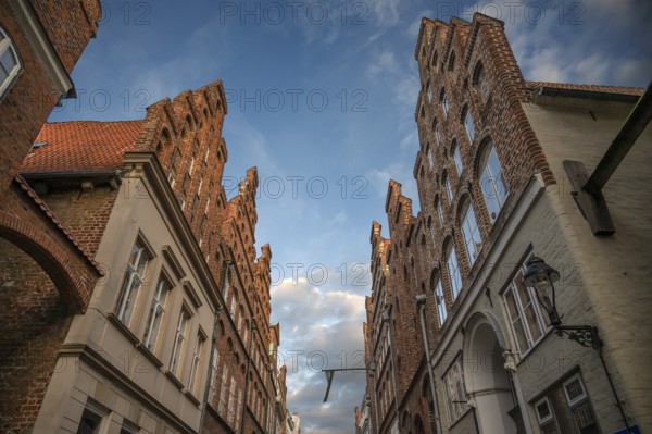 Late medieval residential and trading houses with staircases, 15th century, Lübeck, Hanseatic City of Lübeck, Schleswig-Holstein, Germany