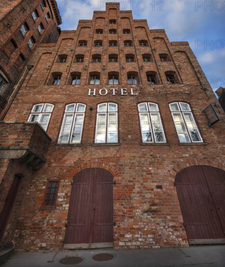 Historic brick building built in 1216, today the Hotel Anno 1216, Hanseatic City of Lübeck, Schleswig-Holstein, Germany