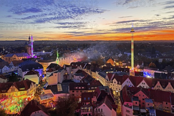 View from above from the Ferris wheel of the atmospheric All Saints Fair in the evening, Altstadt, Soest, North Rhine-Westphalia, Germany
