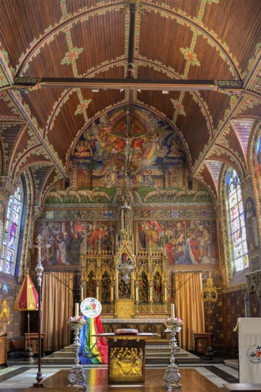 Holy Blood chapel, Central nave with Stained-glass window, Bruges, Belgium