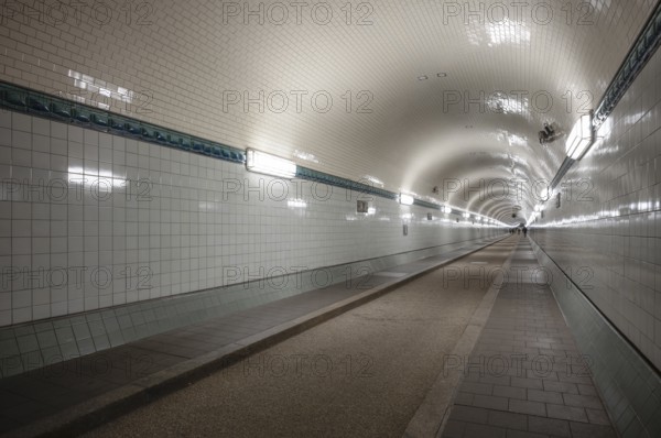 Interior view, pedestrians crossing tunnel, tube, historic old Elbe Tunnel, Free and Hanseatic City of Hamburg, Germany