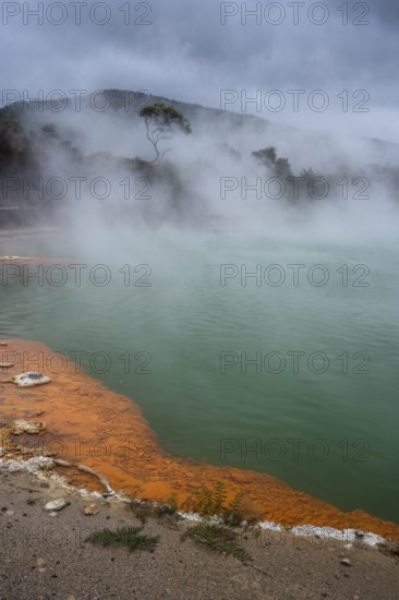 The champagne pool in the Waiotapu geothermal area (Wai-O-Tapu) . Waiotapu, Waikato, North Island, New Zealand