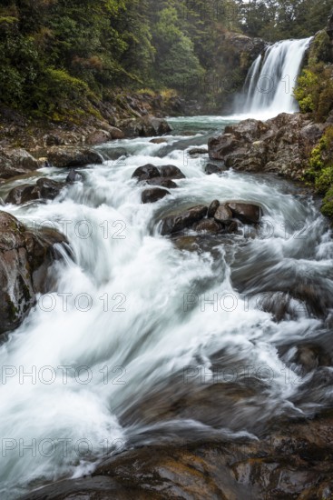 Tawhai Falls Waterfall (Gollum's Pool) . Where the Lord of the Rings film trilogies was filmed. Long exposure, blurred. Tongariro National Park, North Island, New Zealand