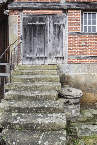 Entrance to the Prince-Bishops' Kornwassermühle in Nienborg, Heek, Münsterland, North Rhine-Westphalia, Germany